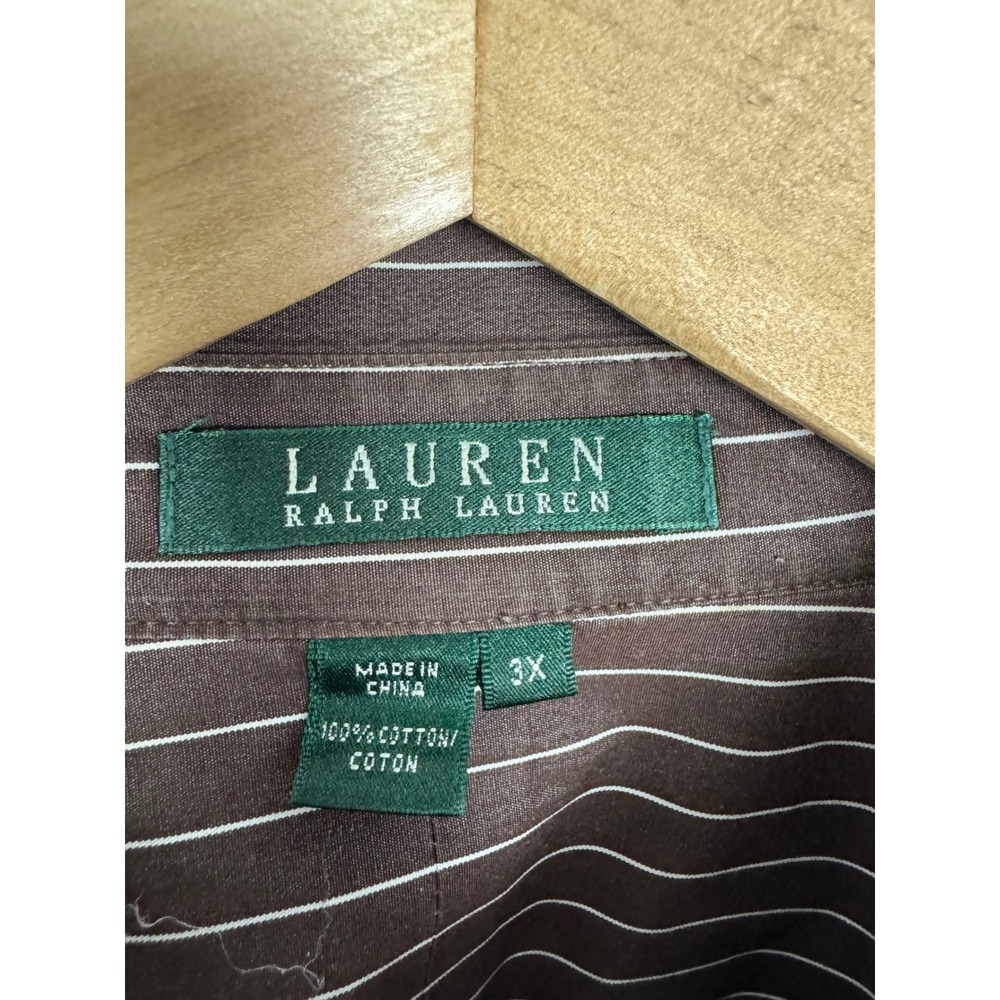 Lauren Ralph Lauren Crisp Cotton 3X Brown Pinstripe Cotton Button Down Shirt - Picture 5 of 6